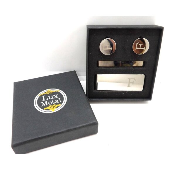 Lux Metal Other - Lux Metal Chrome Monogramed Cufflink Set (F) Preowned